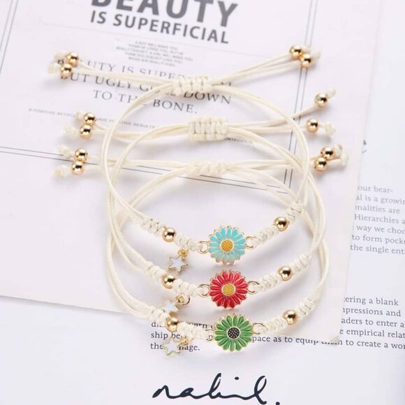 🌸 Adjustable Daisy Woven Bracelet ✨ Boho Y2K Friendship Gift - Picture 4 of 11